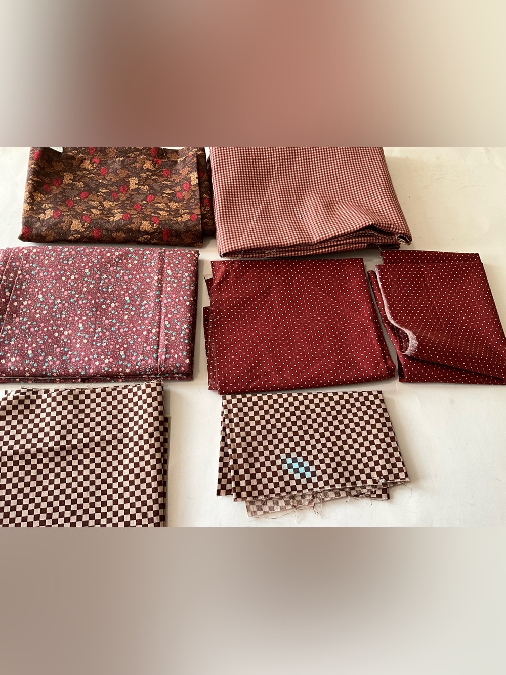 Quilting Sewing Materials Lot Andover Fabrics Burgundy Brown Tan Plaid Floral